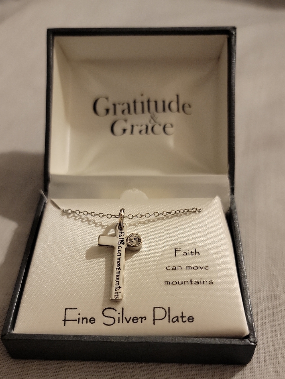 Graditude & Grace Silver Cross Necklace - Faith Can Move Mountains